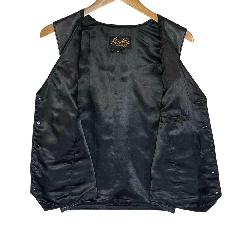 SCULLY Vintage Men’s Black Leather Button front Western Style Vest 44 - Picture 3 of 5